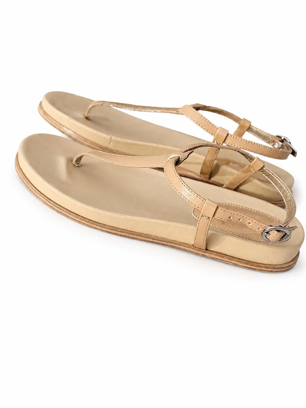 Sam Edelman Beige T-Strap Leather Sandals